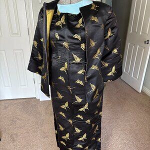 Custom Made Chinese Black Dress & Jacket with Gold Accents